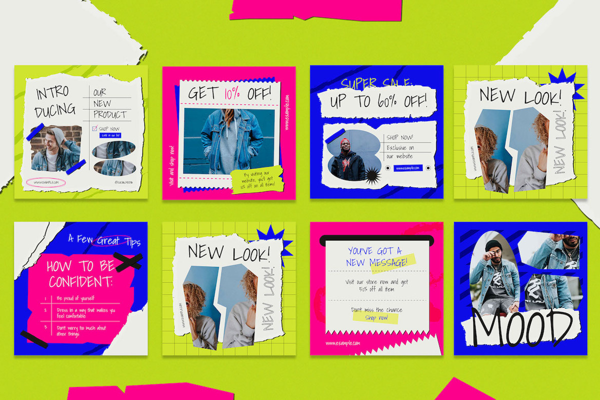 Grunge Fashion Instagram Set, a Social Media Template by Aiyari Graphic (Photo 2 of 5)