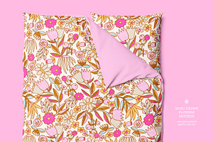 Hand Drawn Pink Flowers Pattern