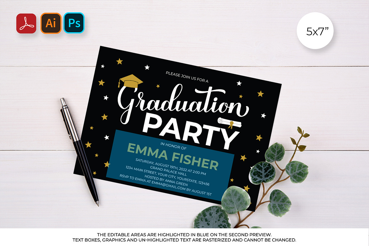 Graduation Invitation Card Template, a Stationery Template by LaBelezokaDesign (Photo 2 of 2)