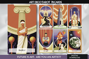 Art Deco Tarot Deck Full 78 Cards, a Decorative Illustration by Mugio