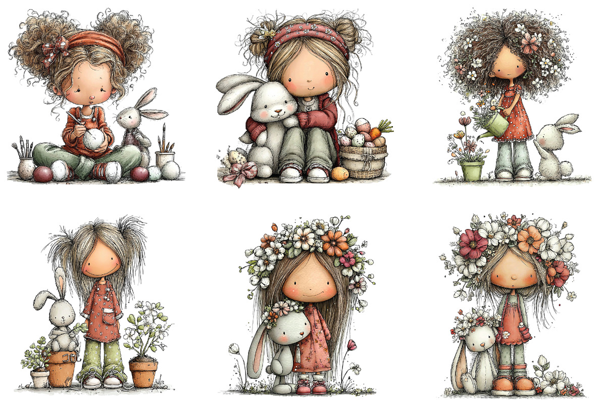 Easter Girl and Bunny Watercolor PNG, an Illustration by CraftArtStudio (Photo 6 of 6)