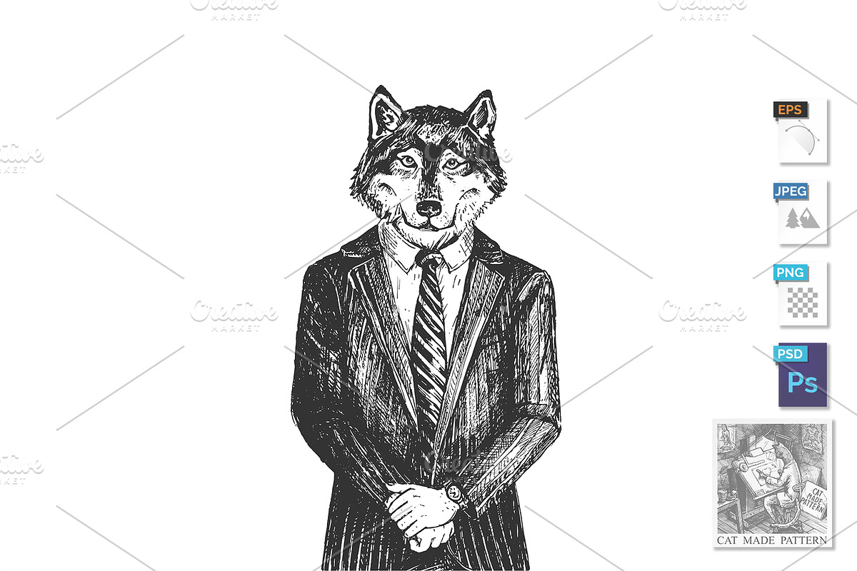 Wolf from wall street portrait, an Animal Illustration by CatMadePattern (Photo 1 of 2)