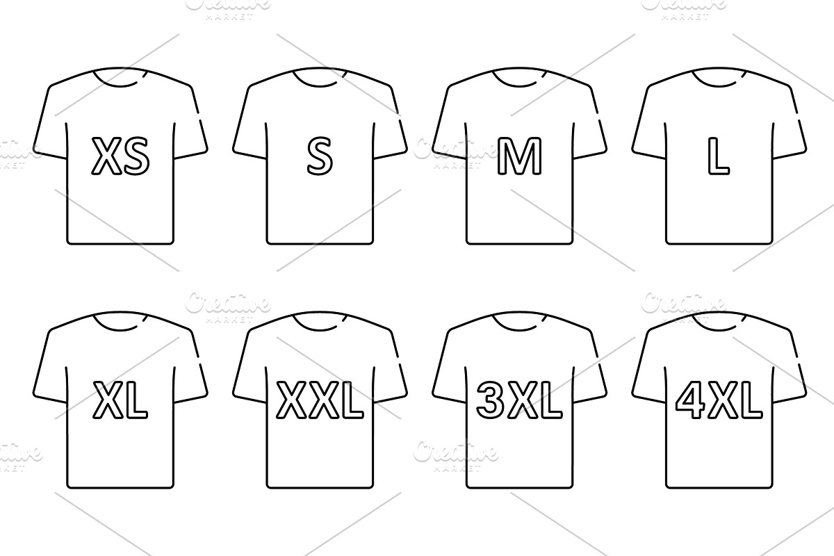 T-shirt Size Icon Set, an Object Illustration by Vector Creator