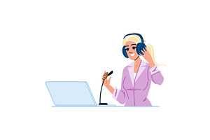 Radio host broadcasting, wearing, a Technology Illustration by pikepicture