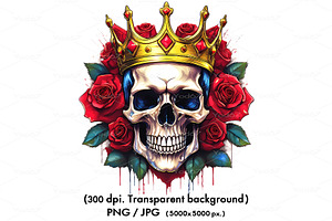 Skull And Roses With A Golden Crown.