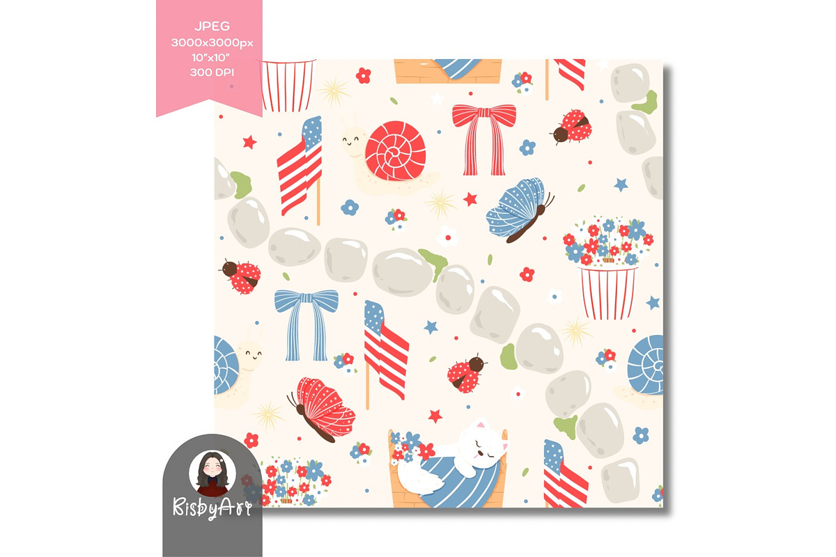 Patriotic Garden Seamless Pattern, a Pattern Graphic by KisbyArt (Photo 2 of 3)