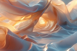 Luminous Abstract Flowing Fabric Landscape in Soft Blue and Peac, an Abstract Photo by José Manuel Gelpi