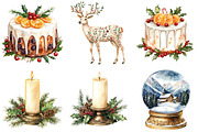 Antique Christmas Watercolor Clipart, a Seasonal Illustration by CitraGraphics (Thumbnail 2 of 6)