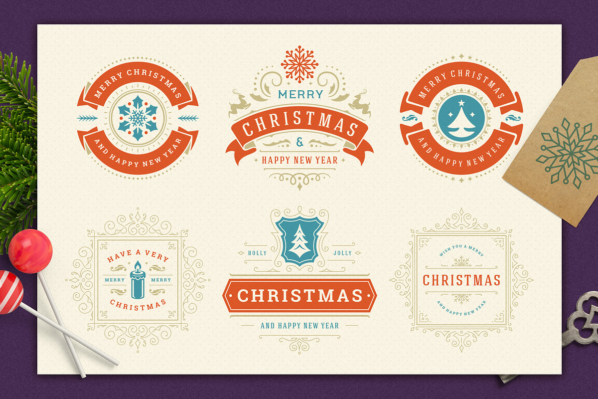Christmas Retro Design Bundle, a Poster Template by Vasya Kobelev (Photo 2 of 11)