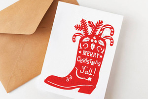 Cowboy Christmas Boot Silhouette Svg