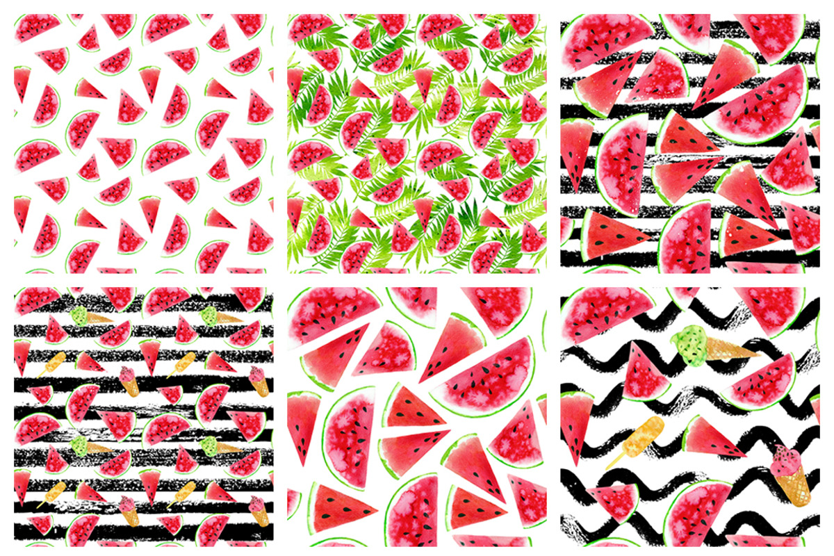 Watercolor Watermelons & Ice creams, a Pattern Graphic by Midstream (Photo 6 of 8)
