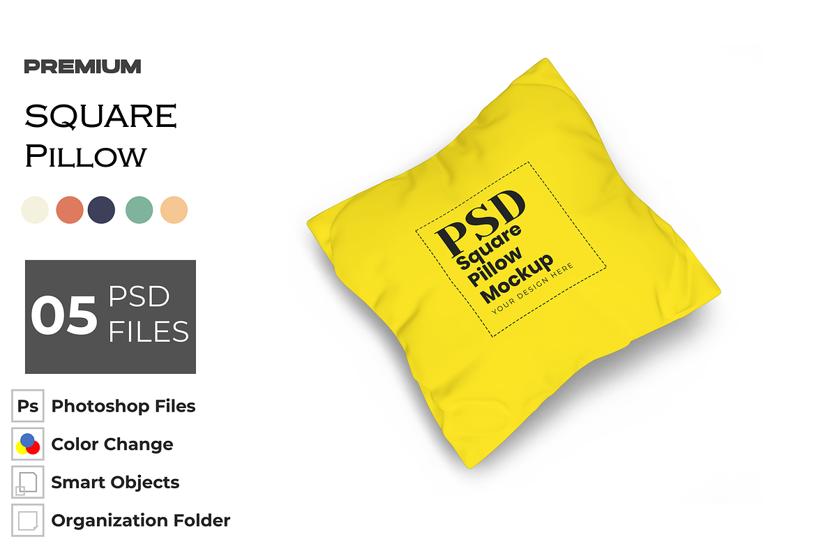 Square Pillow Mockup, a Product Mockup by DigitAuras (Photo 1 of 3)