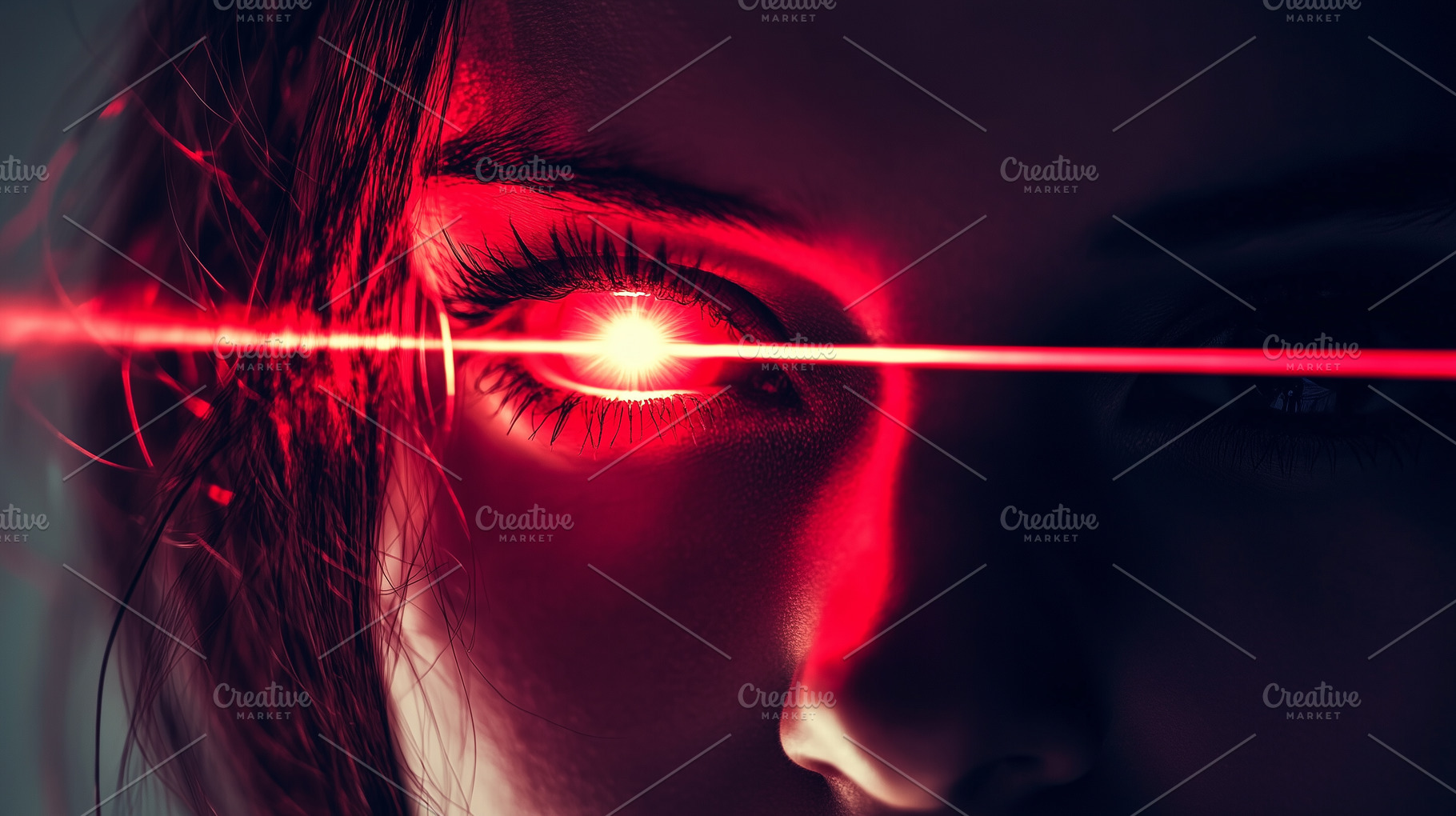 Female eye emitting red laser, a Person Photo by MistyDay
