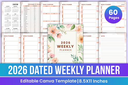 2026 Dated Weekly Planner Canva, a Stationery Template by Mustafiz