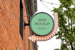 Retro Circle Storefront Sign Mockup