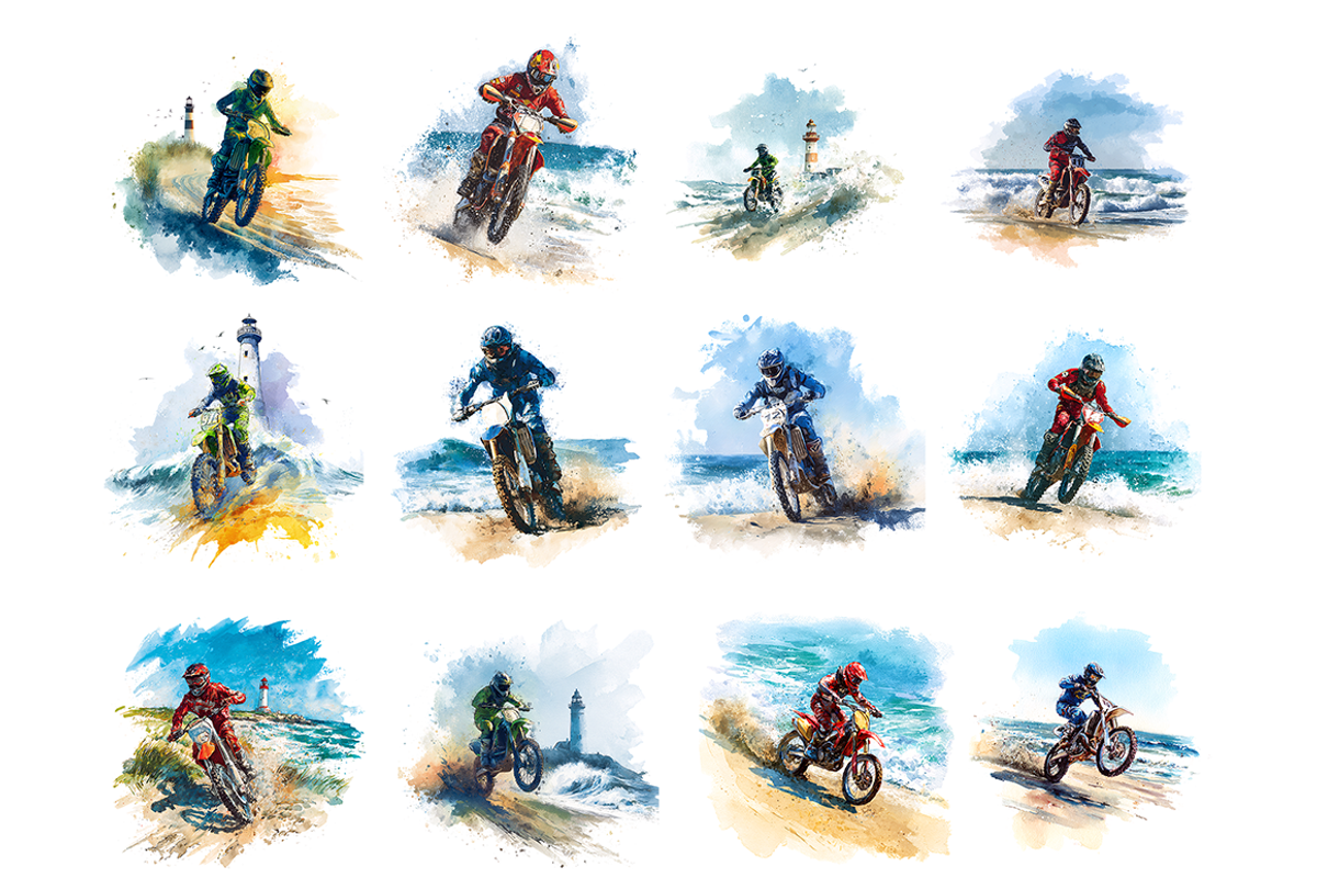 Watercolor Beach Motocross Clipart, a Decorative Illustration by stickermadness (Photo 3 of 5)