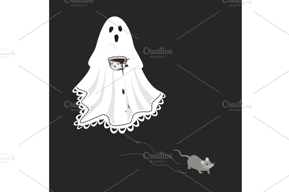 A cute scared lace-sheet ghost, a Food Illustration by Toltemara