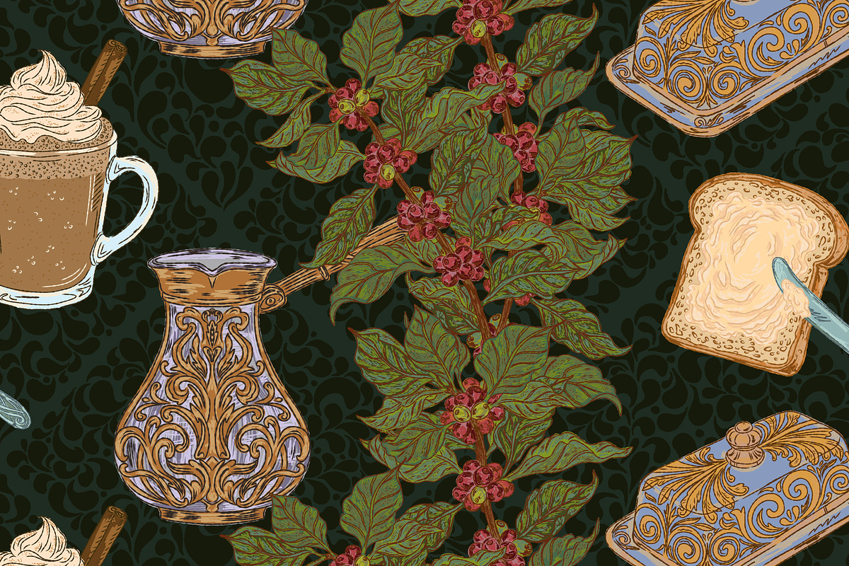 Coffee Ritual Seamless Vector Patter, a Pattern Graphic by NayaChu (Photo 5 of 8)