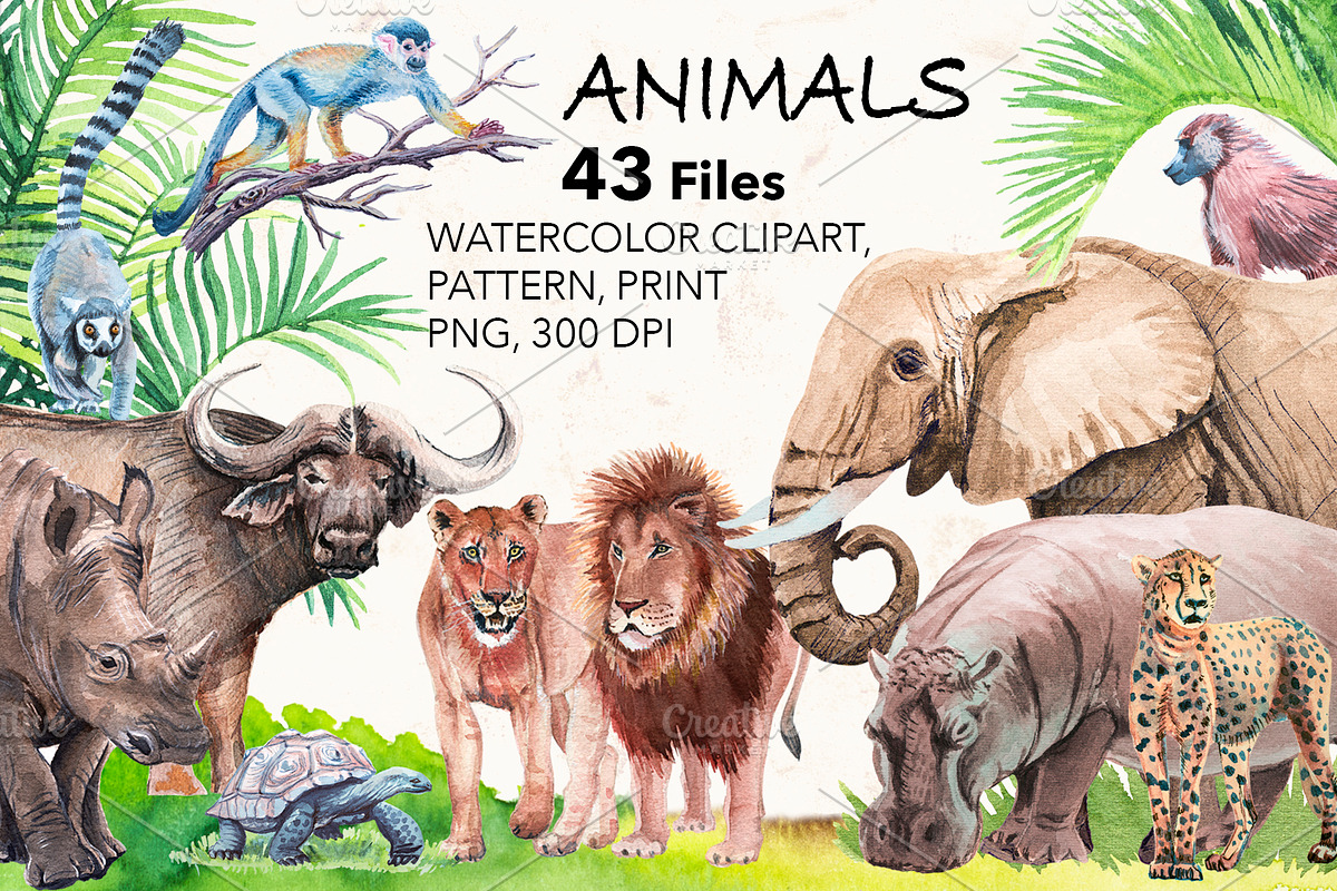 Watercolor Exotic Animals., an Animal Illustration by lilisavelieva (Photo 1 of 7)