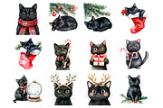 Christmas Black Cat Clipart, an Illustration by Design Market (Thumbnail 2 of 3)