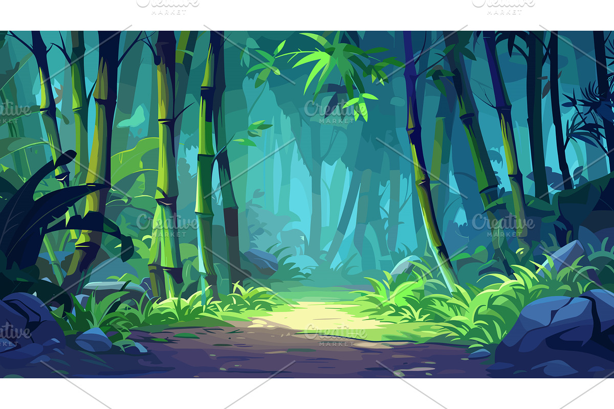 Bamboo Forest Game Background, an Illustration by LadadikArt