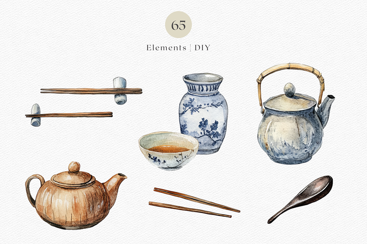 Watercolor Japanese Ceramics, a Decorative Illustration by ThaismotaCreativeCo (Photo 3 of 7)