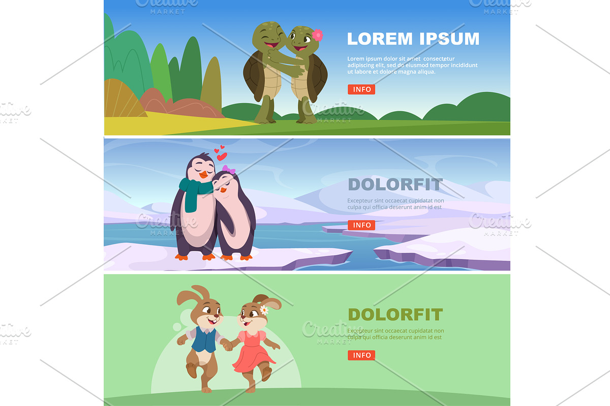 Animal couples. cartoon banners with, an Animal Illustration by Onyx