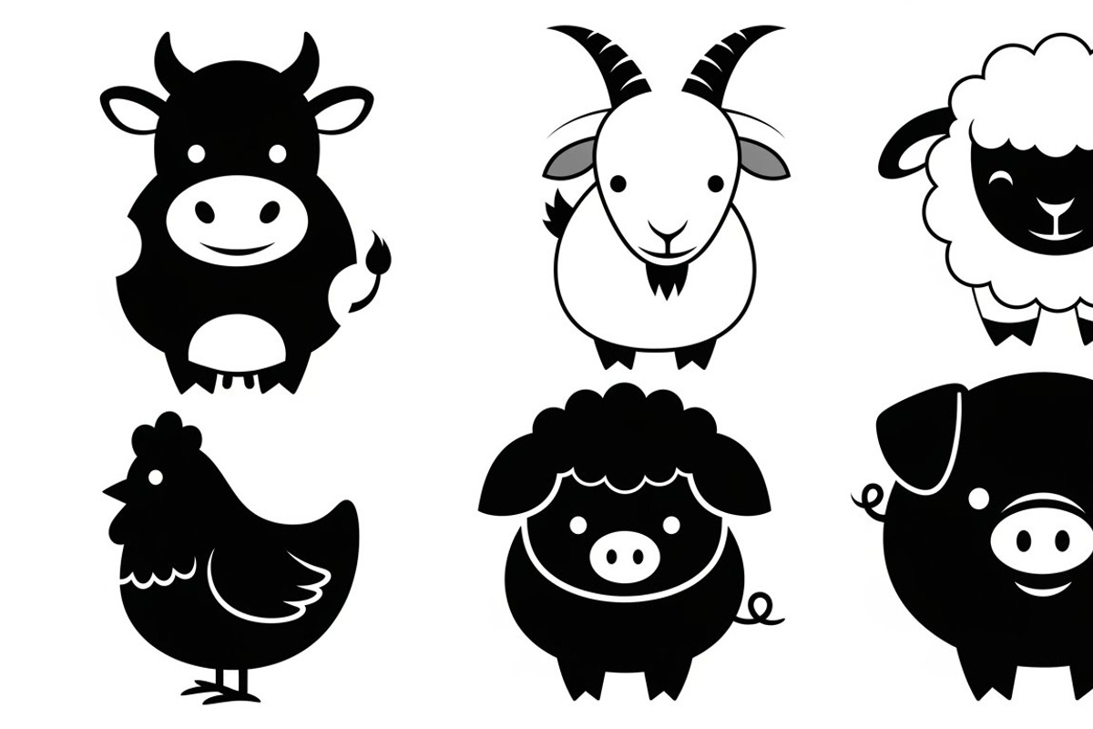 Cute Farm Animal Silhouette Bundle, an Illustration by hafijul (Photo 9 of 51)