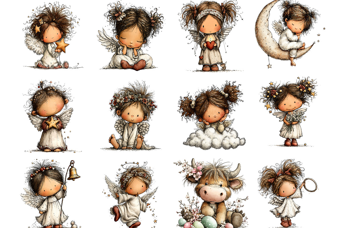 Whimsical Baby Angels Clipart, an Illustration by Designking (Photo 3 of 5)