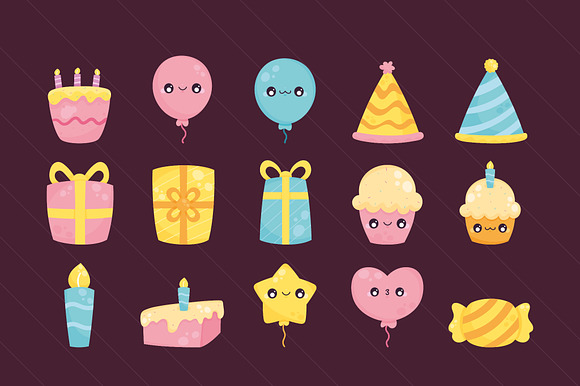 Cute Birthday Party Icons Set preview 4