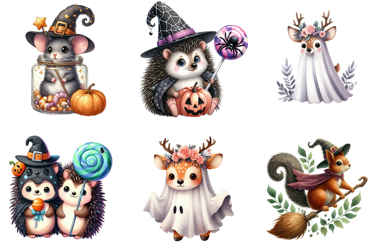 Cute Animal Halloween Clipart Bundle, an Illustration by DreamArtGraphic (Photo 3 of 5)