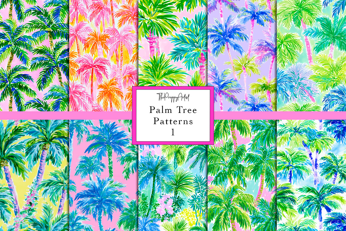 Seamless Preppy Palm Tree Patterns, a Pattern Graphic by The Preppy Artist (Photo 1 of 11)