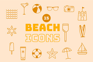 15 Summer Beach Line Icons