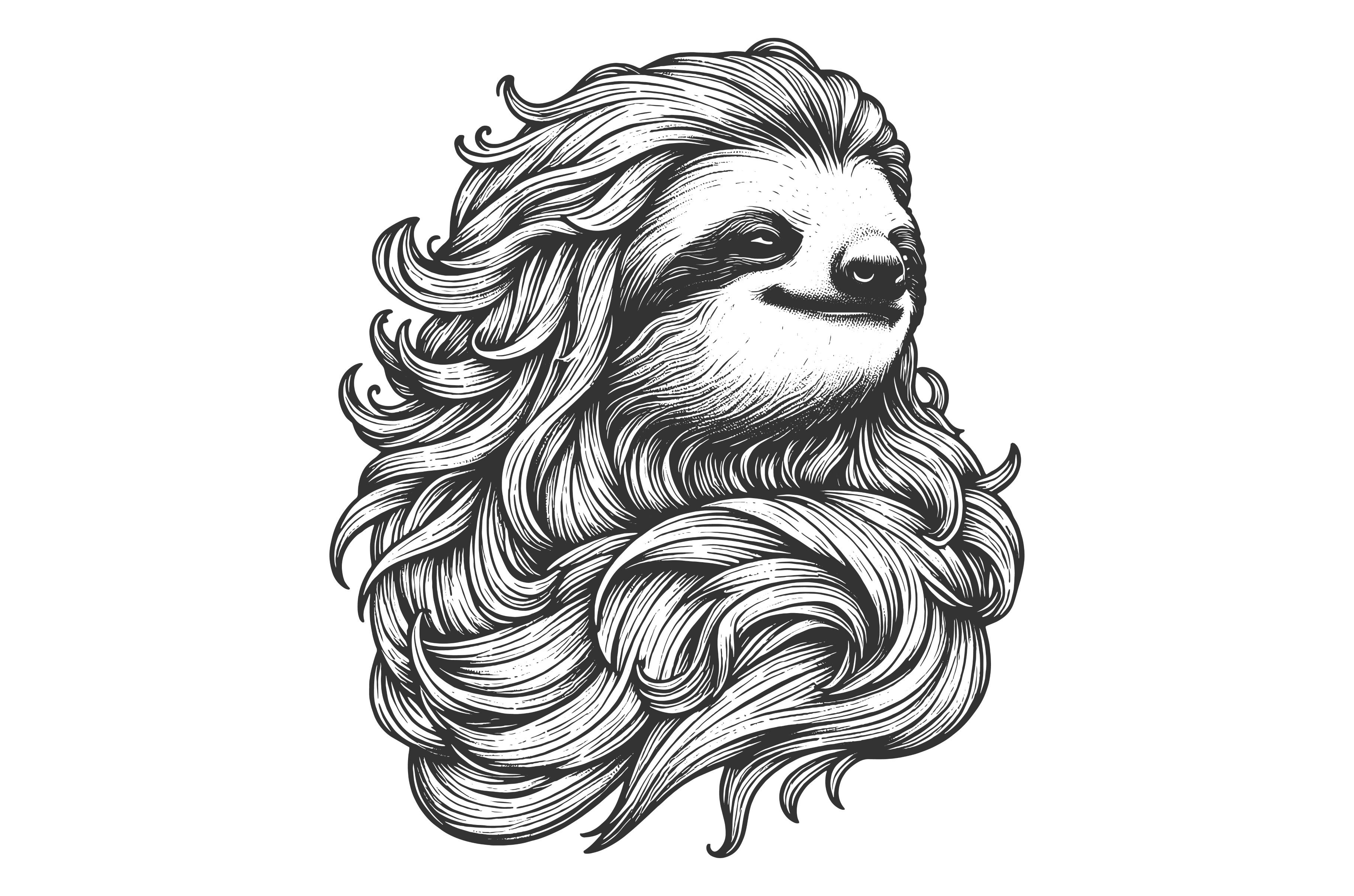 Whimsical Sloth with Flowing Hair, an Animal Illustration by AlexArt