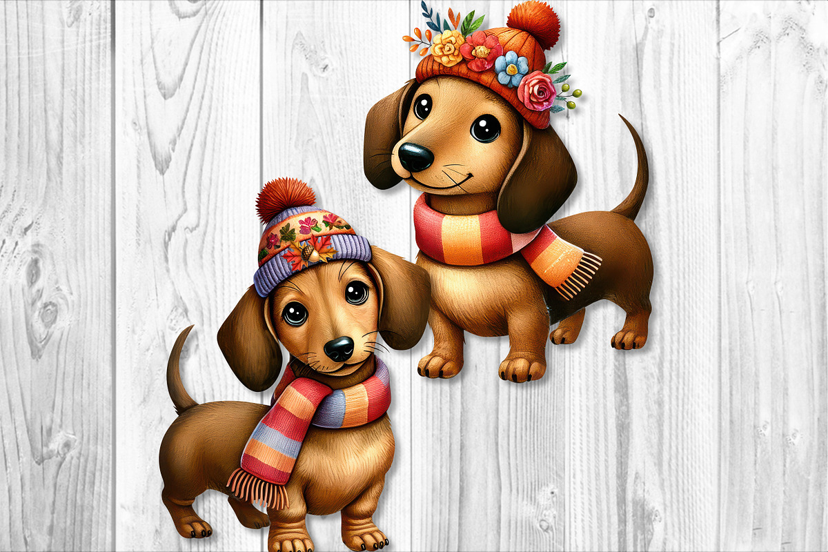 Cute Autumn Dachshund Clipart Set, a Seasonal Illustration by V Design Creator (Photo 7 of 9)