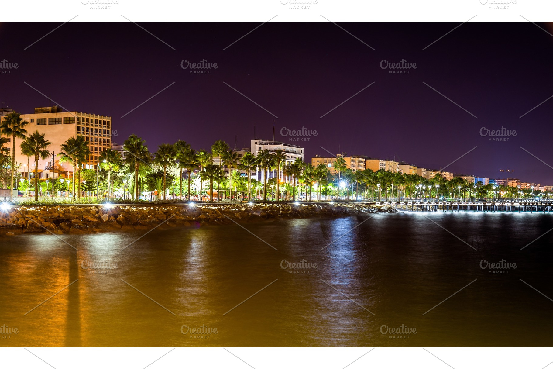Seaside in limassol at night cyprus featuring limassol, cyprus, and city, an Architecture Photo by Leonid Andronov
