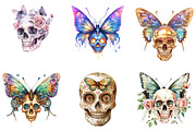 Colorful Skull & Butterfly Clipart, an Illustration by DreamArtGraphic (Thumbnail 3 of 4)