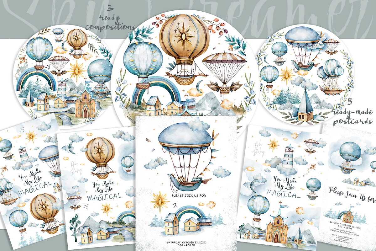 Hot Air balloons. Sky dreamer set., an Illustration by Ann Art Houze (Photo 9 of 9)