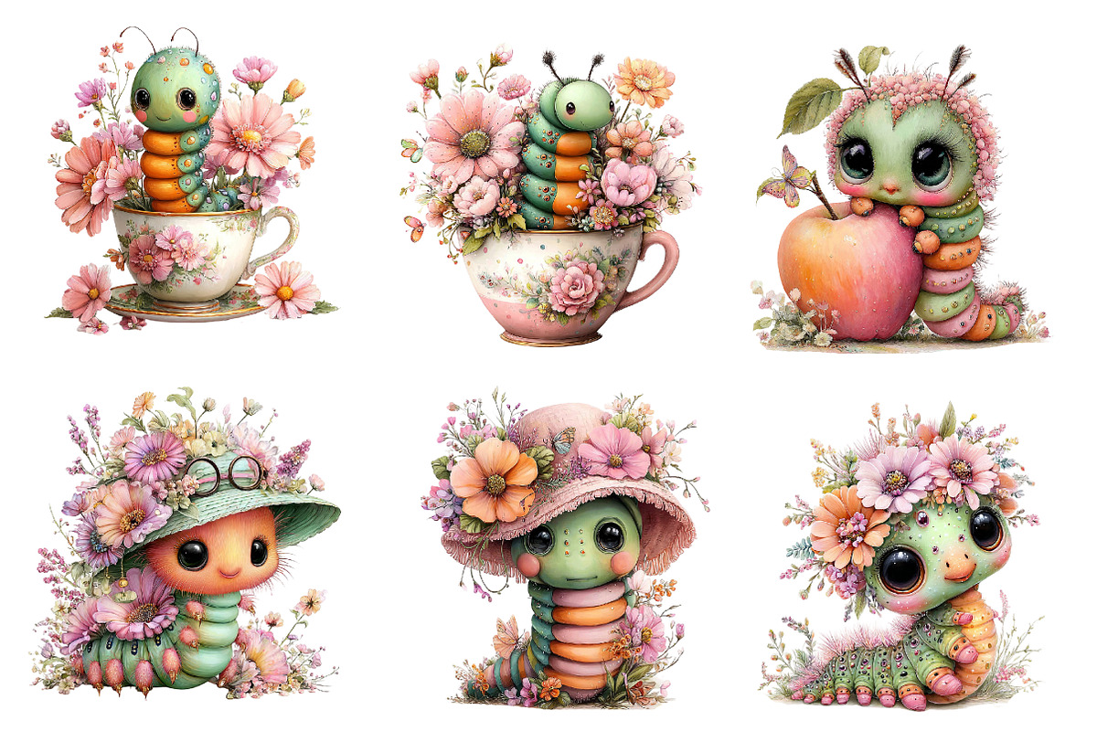 Whimsical Caterpillar Clipart Bundle, an Illustration by Designworld (Photo 3 of 5)