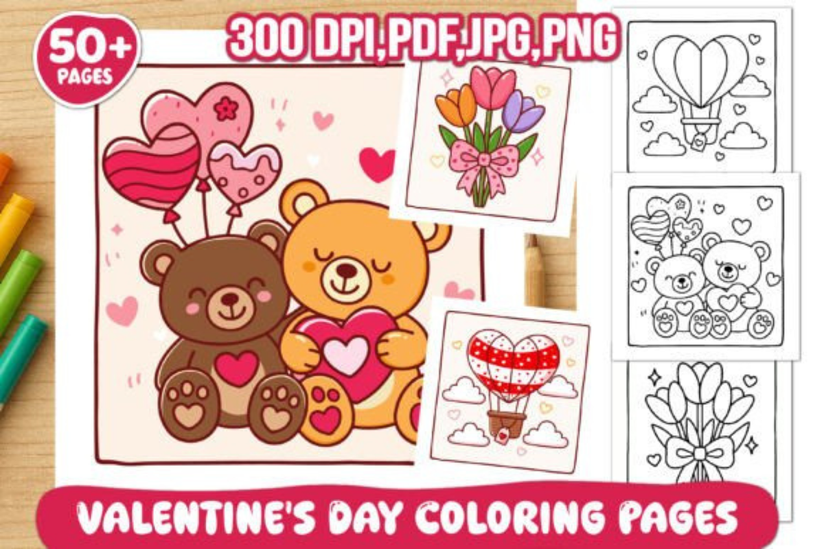 Valentine's Day Coloring Pages Bold, a Seasonal Illustration by Akrinity Digital (Photo 1 of 8)