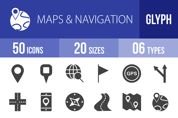 50 Maps & Navigation Glyph Icons preview 4