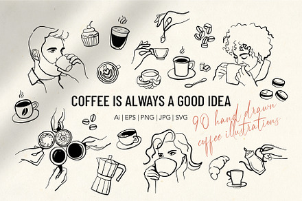 COFFEE LINE ART ILLUSTRATIONS, a Food Illustration by La Petite Line Art