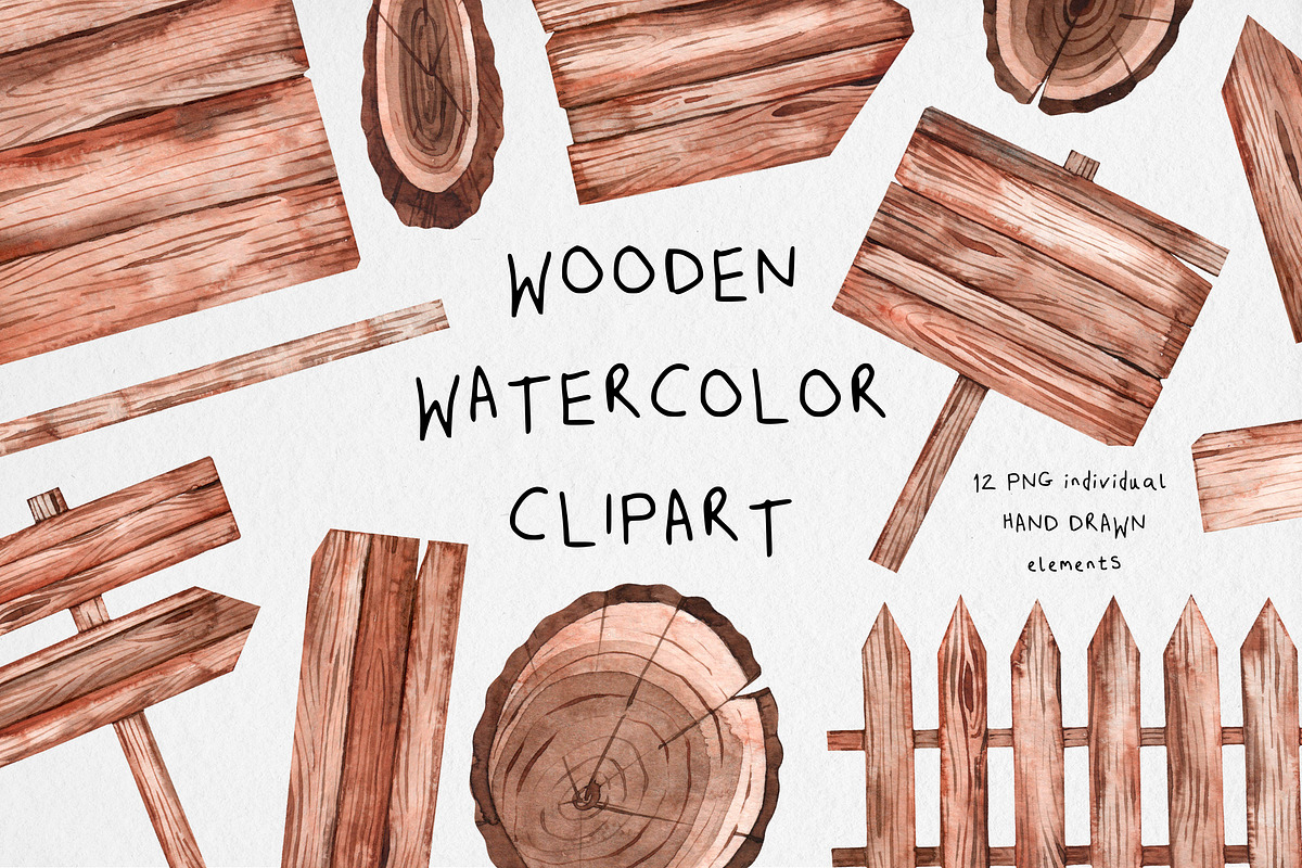 Watercolor Wooden Signs Clipart, a Texture Illustration by MilanaDesignShop (Photo 1 of 4)