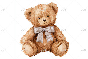 A Cute Teddy Bear with a Bow, an Object Illustration by Maddy's Art & Mockups