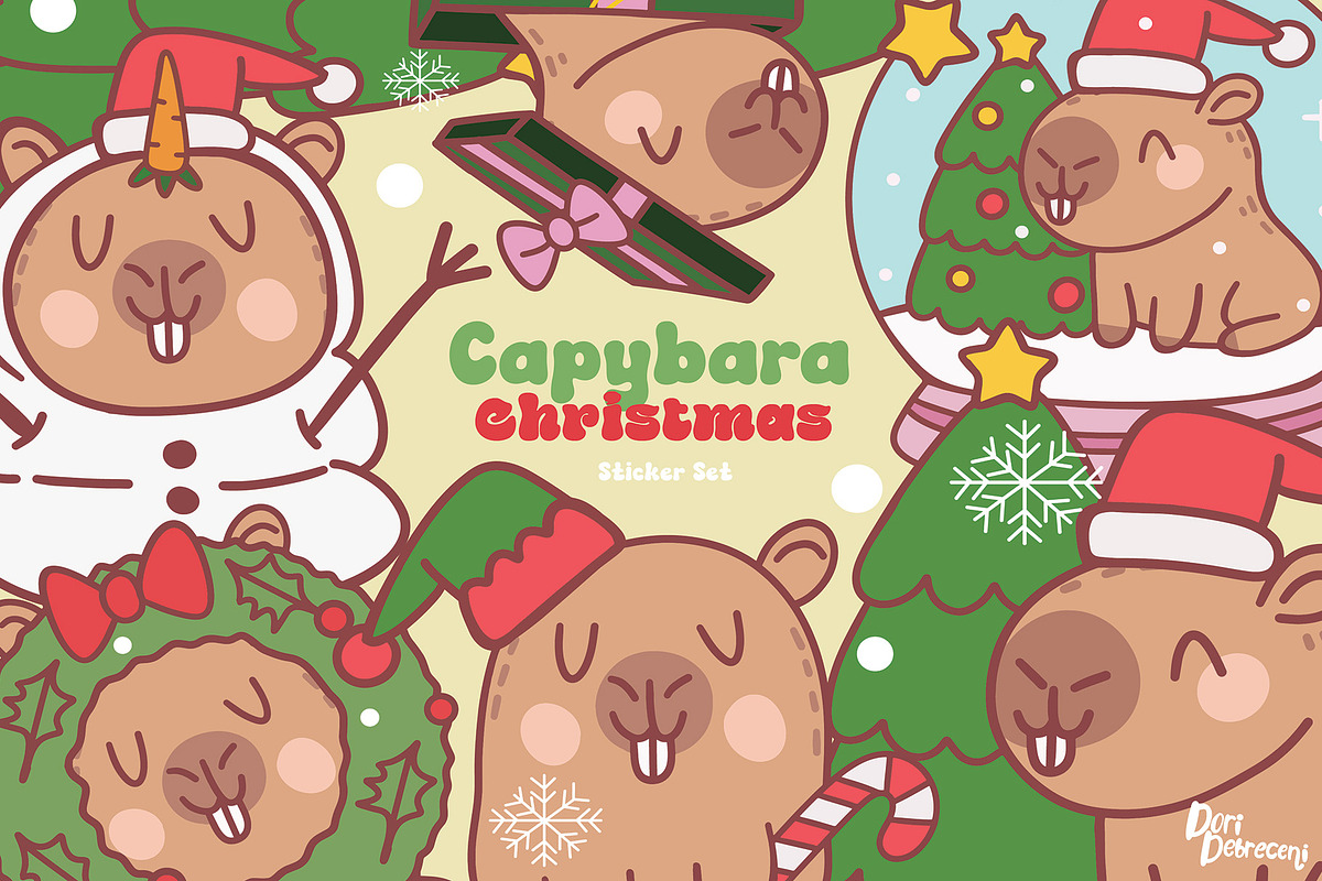 Cute Capybara Christmas Sticker Set, a Graphic by Dori Debreceni draws (Photo 1 of 4)