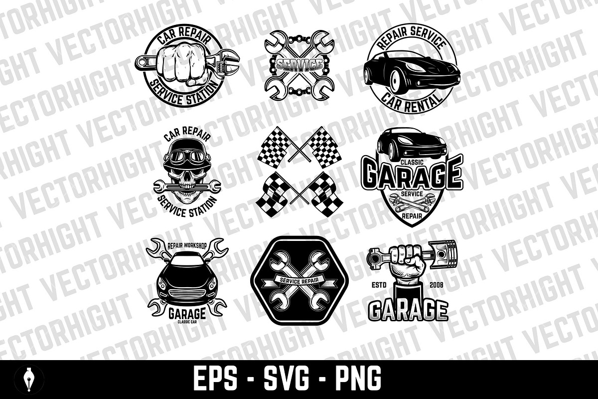 Set of tire service, car repair logo, a Transportation Illustration by Vectorhight
