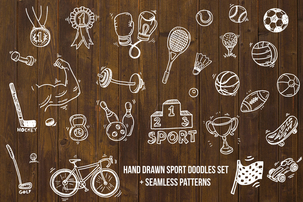Hand drawn sport doodle set +bonus, an Illustration by Hala (Photo 3 of 5)