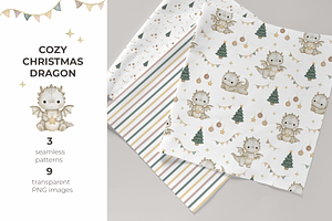 COZY CHRISTMAS DRAGON PATTERNS & PNG