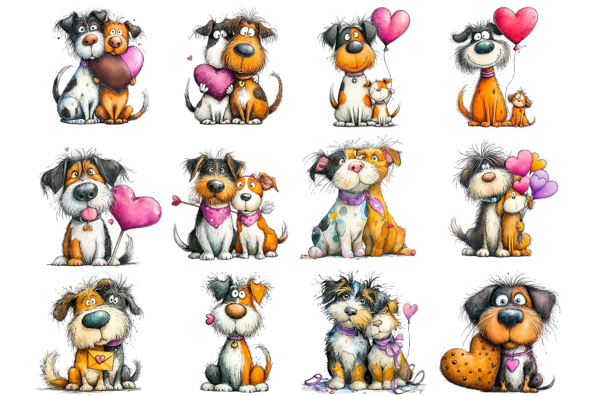 Quirky Valentines Dogs Clipart, an Illustration by DreamArtGraphic (Photo 4 of 4)
