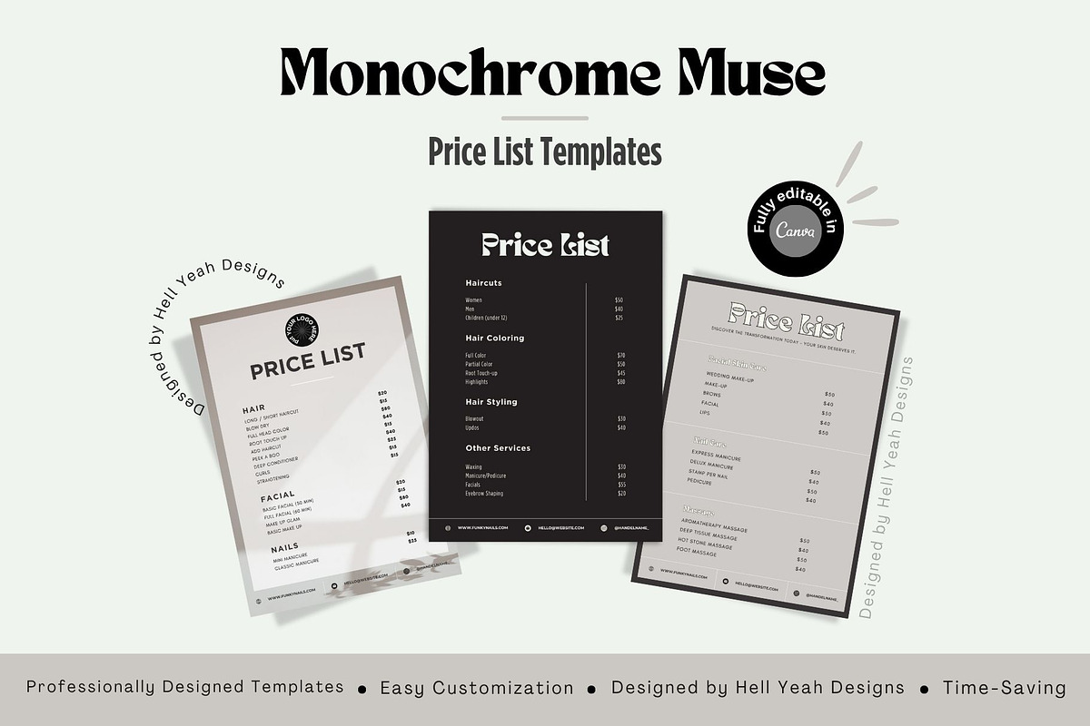 Monochrome Muse Price List Templates, a Stationery Template by Hell Yeah Designs (Photo 1 of 8)
